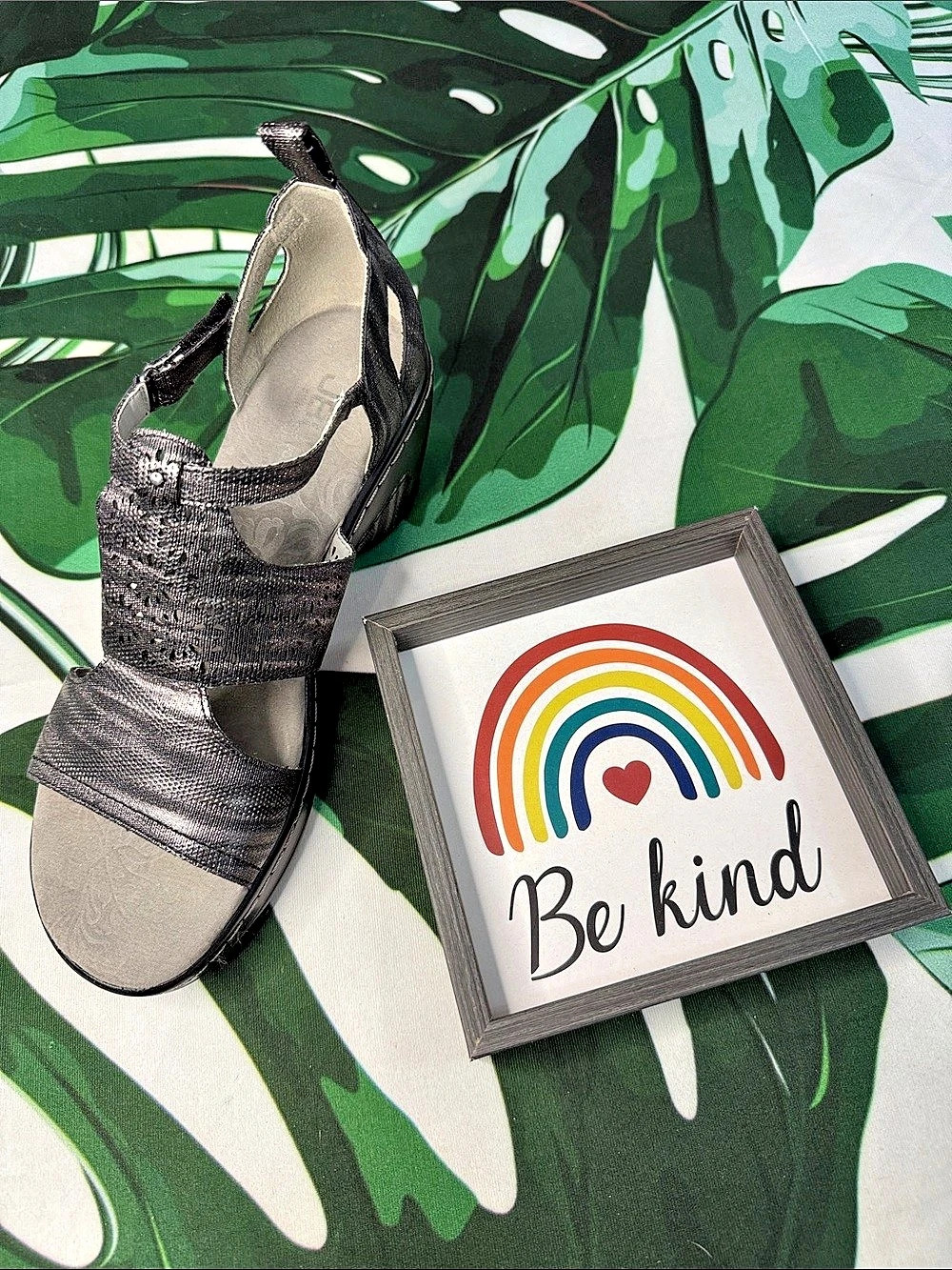 JBU Metallic Wedge Sandals in Black & Gray - Picture 3 of 12